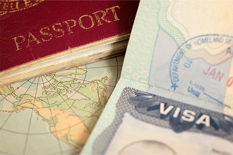 visa, map and passport