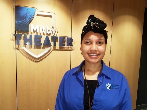 Dominique Diamante stands outside Mitby Theater.