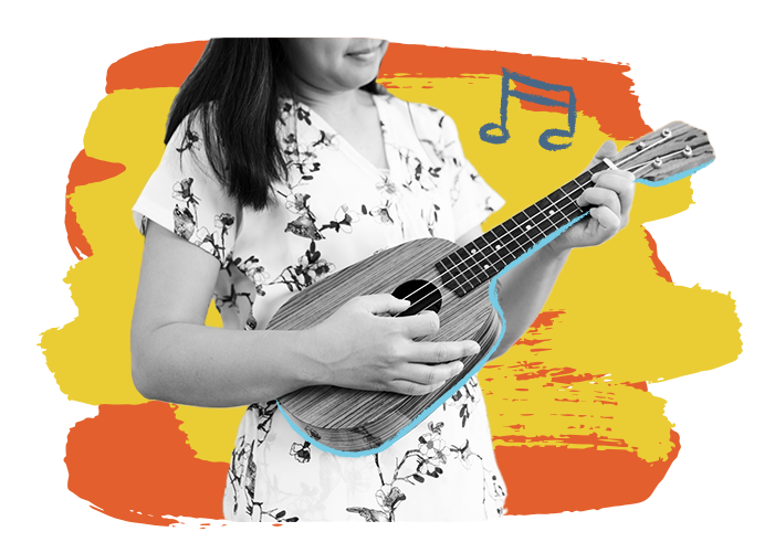 student learning ukulele