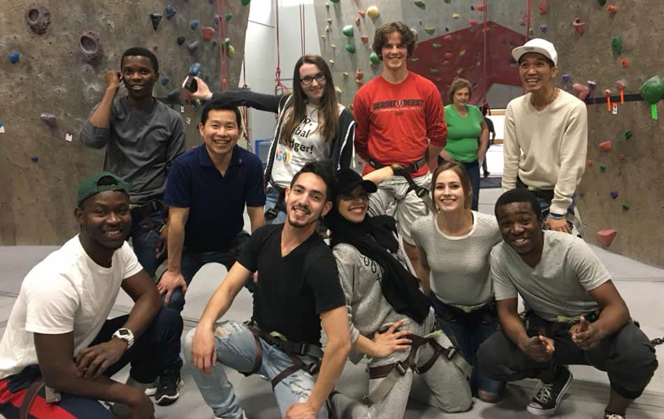 madison college students indoor rock climbing