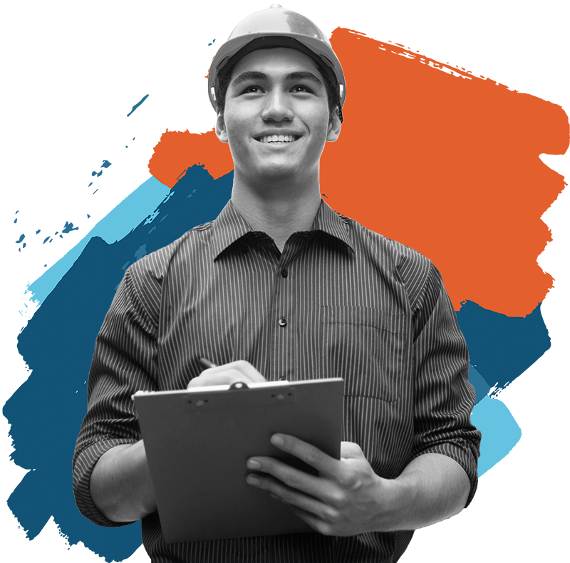 person with a hardhat and clipboard