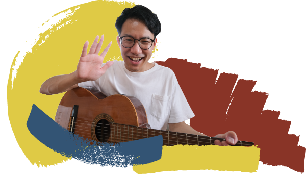 guitar student waving